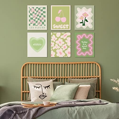 HababeligKeit Decoração de parede pastel dinamarquesa verde para meninas dormitórios, decoração estética da sala fofa, impressão de arte de parede formal para decoração de quarto estética sem moldura, 8x10in, conjunto de 6
