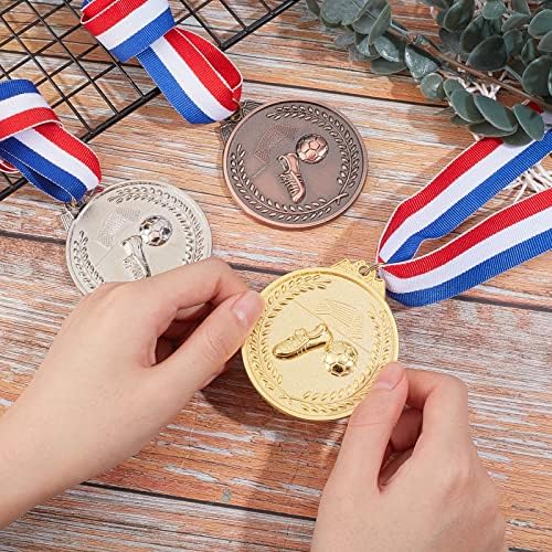 Medalhas de jogos esportivos de 12 pacotes AHANDMAKER, Medalhas de esportes de prêmios de prêmios genuínos Medalhas de prata de ouro e medalhas de bronze Medalhas esportivas de futebol com Nick Ribbon para jogos de futebol esportivo