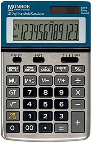 Calculadora de papel sem papel de Monroe Handheld de 12 dígitos com funcionalidade de verificação e correção