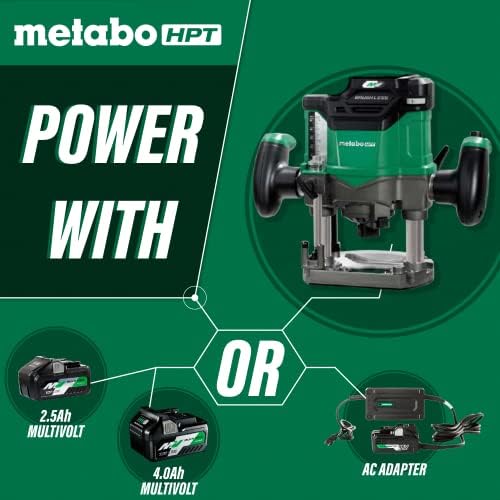 Metabo HPT 36V Multivolt ™ Router de mergulho sem fio | Somente ferramenta - sem bateria | Inclui coletas de 1/2 polegada e 1/4