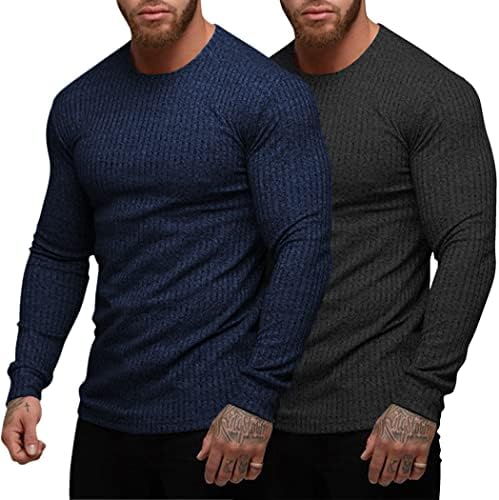 Coofandy masculino de 2 pacote de camiseta muscular de manga longa de manga longa Treinamento de bodybuilding camisetas camisetas casuais tops de hipster