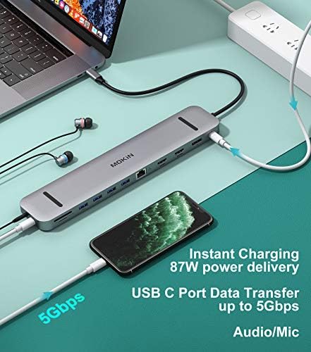 Estação de ancoragem USB C, 13 em 1 USB C Cubra Multiporta Adaptador Usb C DonGle com HDMI Dual HDMI+DP Exibição+Ethernet+4