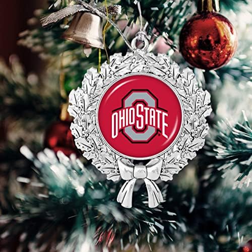 Das empresas do coração de Ohio State Buckeyes Wreath with Team Silver Metal Christmas Ornament Gift Tree Decoration OSU