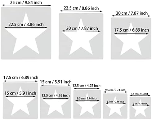 8 PCs Estêncil grande em estrela, estêncil de estrela, modelo de estrela, modelo de estrela, estêncil de estrela, estêncil de estrela grande, estêncil estrela para pintura, para modelo de pintura