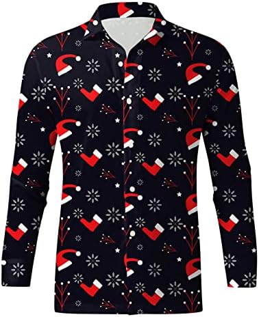 Camisas de Natal Wocachi para masculino, botão, imprimir trajes de festa de colarinho de colarinho de Natal Tops de manga