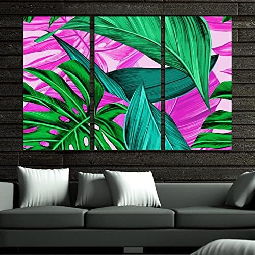 Arte da parede para sala de estar, folhas verdes tropicais emolduradas conjuntos de pintura a óleo decorativa obra