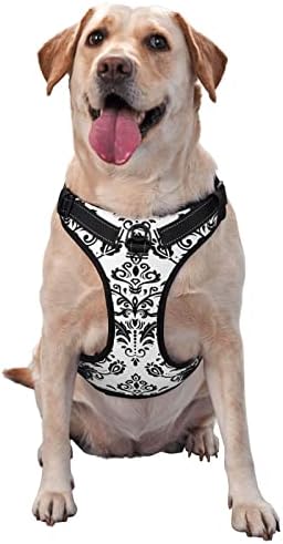 Arnês de cão damasco preto ornamento branco animal de estimação ajustável ao ar livre arreios