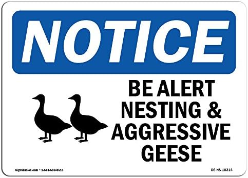 Sinal de aviso de OSHA - esteja alerta de ninho e gansos agressivos | Sinal de plástico rígido | Proteja sua empresa,