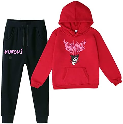 Visaml Kids Kuromi Hoodie 2 peças Molho de mangas compridas e calças de corredor