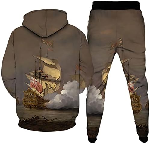 Universo Planet Star Galaxy Sailing Ship Printing Men Tracksuit 2pcs Conjunto de capuz+calças de roupas esportivas
