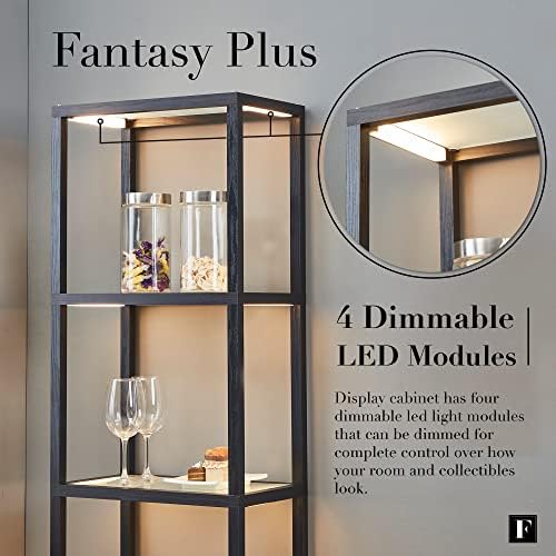 Fenlo Fantasy Plus 66 Prateleira de exibição de vidro de luxo com luminárias de piso LED diminuídas, armário de curio