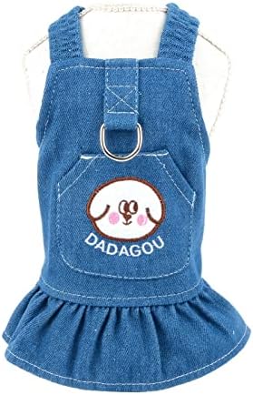 Vestido de arnês de jeans de cães de cães, vestido de cachorro de bolso fofo para pequenas garotas de gato de cachorro médio saia jeans