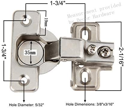 Silverline Face Frame Frame escondido EURO 105DEG Fechamento regular de dobradiças de gabinete compacto, 50 pacote