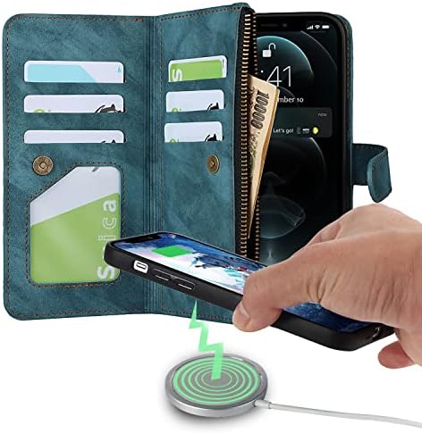 JWS-C iPhone XR 6.1 Caixa da carteira -Zipper destacável-Case com 6 cartas-Blocking- Blocking- [Wristlet cordão] Para mulheres e Men-iphone