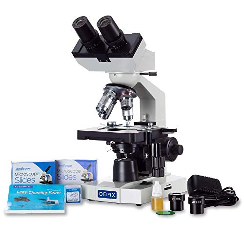 Microscópio de laboratório de composto binocular LED OMAX 40X-2000x com estágio mecânico de dupla camada + slides