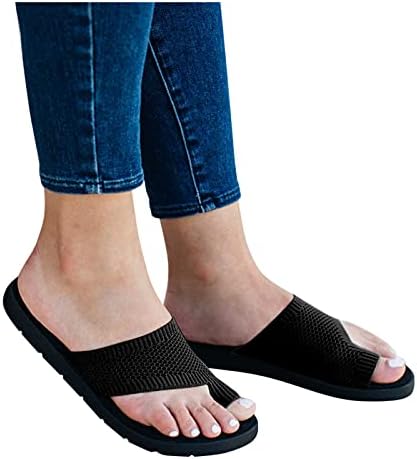 Iqka feminino sandálias planas sandálias de verão Casual Flippers esticados Fly Tito Slides respiráveis ​​Sapatos externos interiores