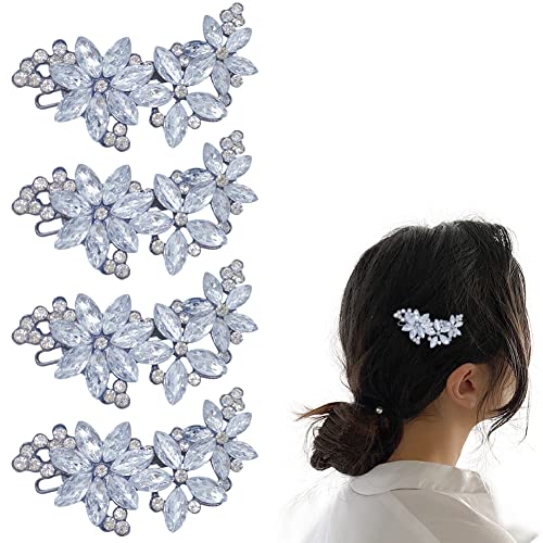 4 PCs Crista de cabelo de flores de cristal, cristal strass em barretas francesas de cabelo de cabelo clipe, mulheres suportes