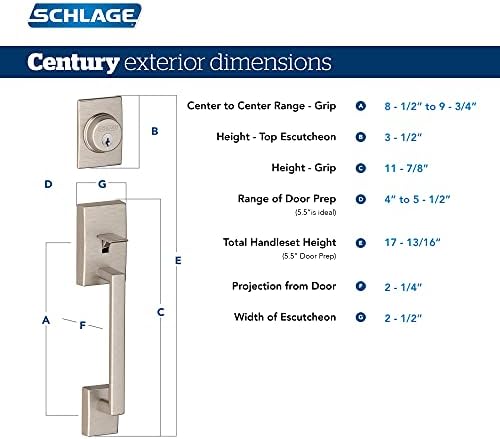 Schlage F60 V CEN 619 LAT CENTRO DE ENTRADA FRONTELETET com alavanca de latitude, Deadbolt, com chave 1 lado, níquel de cetim