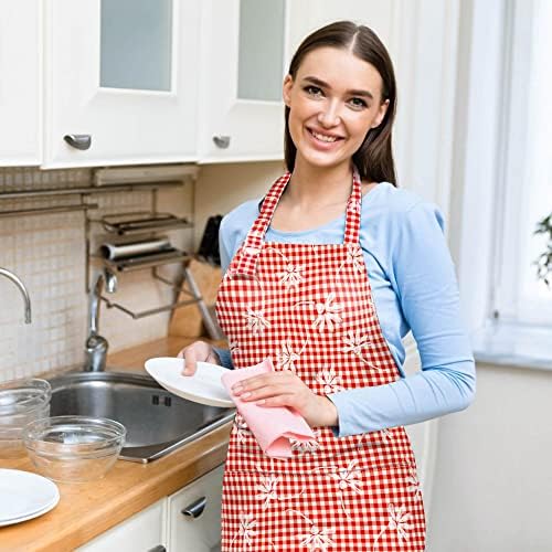 Avental de cozinha de cozinha, aventais de chef de babador ajustáveis ​​para mulheres/homens, algodão para o restaurante Cafe Shop, Gingham Check