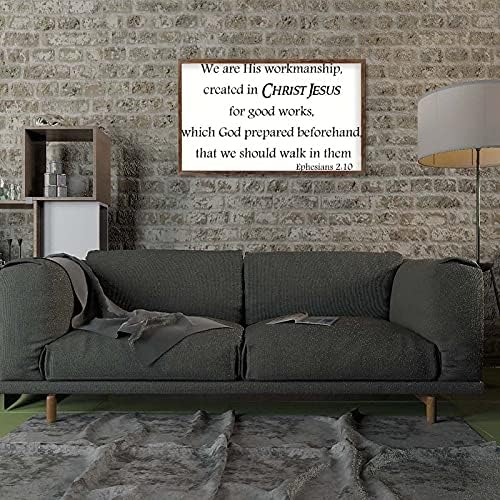 Wood Sinal de madeira emoldurou a Decoração de parede da família Art Efésios 2:10 Nós somos o trabalho de Deus, criado em Cristo Jesus para boas obras White-C5 Inspirational Quotes 33x55cm Decoração de quarto