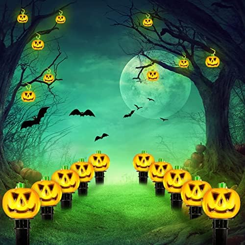 10 PCs Decorações de Halloween ao ar livre 3D Stakes de abóbora iluminadas Decorações iluminadas Bumpkins plásticas Luzes LEDs Jack