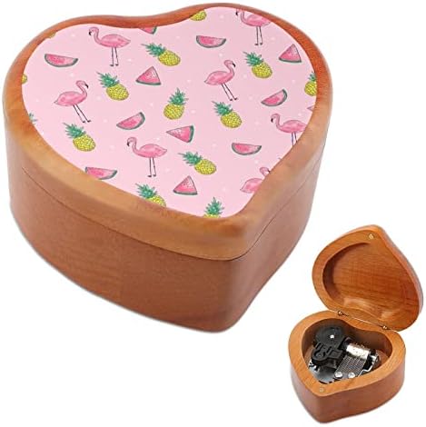 Frutas tropicais e box de música de madeira flamingo presente de caixa musical vintage para o dia dos namorados de Natal