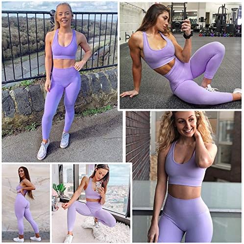Conjuntos de treino de ioga de Buscando para mulheres de 2 peças de cintura alta leggings sem fins de compressão de sutiã esportivo para mulheres