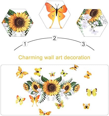 Adesivos de parede de girassol de vorcool e 12pcs 3d decalques de parede de borboleta 3d decalques murais de borboleta