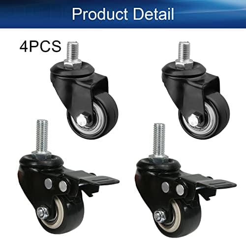 Casters de caule de Bettomshin 1,5 polegadas, cada Capacidade de 88 libras de giro pesado Pu Caster com M10 x 15mm Treme rosqueado para carrinhos de compras, carrinho e bancada