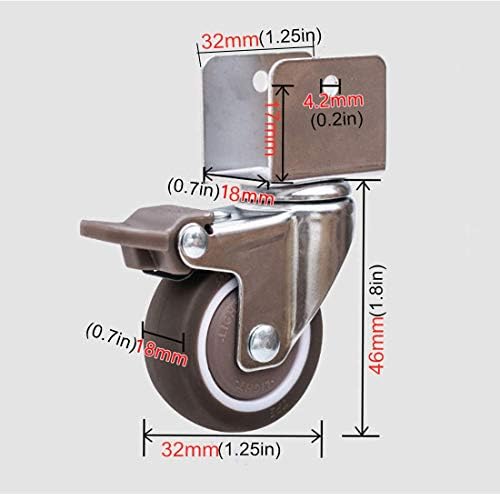 Omoons Caster, Small GlorynToerer, Substactingors da cama, Mudança em movimento/freio+Universal/18mm/0,7in