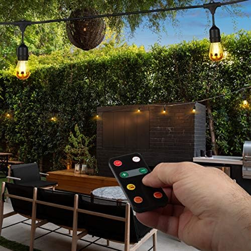 Brightech Ambience Pro Light String Lights Plus Outdoor Smart Dimmer Plug com controle remoto - 48 pés de pátio de grau comercial