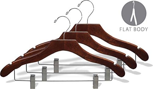 A Great American Hanger Company Wooden Combo Walnut Tincul Hanger com clipes e entalhes