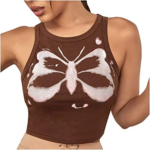 Colheita de borboleta feminina sem mangas culturas de verão Top de verão casual slim fit shirt shirt sports esportes trep toups colete