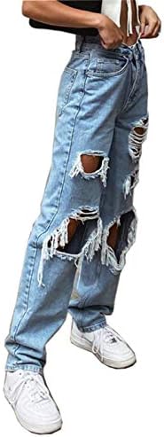 Calça de jeans de jeans do zíper do botão feminino calça de bolso de cintura alta para mulheres Hollow Out calça