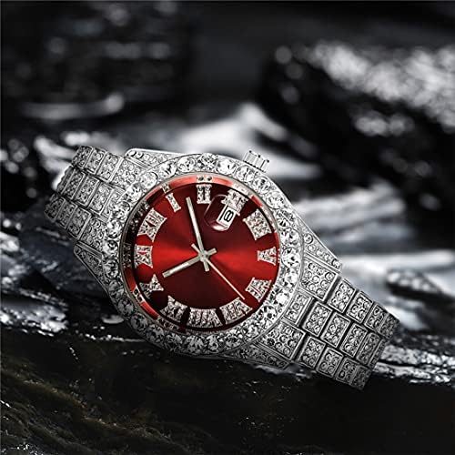 Senrud Men's Diamond Watch Fashion Crystal Rhinestone Quartz Analog Watch Iced-Out Bracelelet Watch Watch