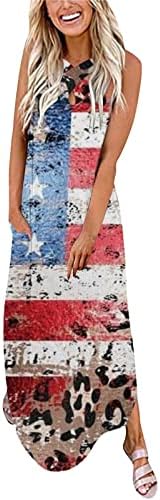 4 de julho vestido maxi para mulheres de verão casual bandeira americana boho vestido sem mangas cross halter pescoço tie-dye longa