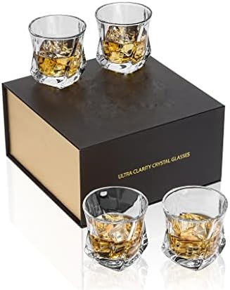 Óculos de uísque de sdgh conjunto de 4 copos de copo de vidro torcido antiquados 7 oz / 210 ml para uísque escocês de bourbon