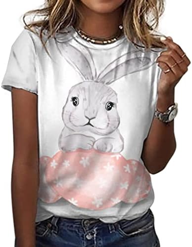 Blusa da Blusa da Blusa Impressa da Páscoa Moda Feminina de Manga Curta Top Top Top Rabbit Fofo Tops casuais solteiros
