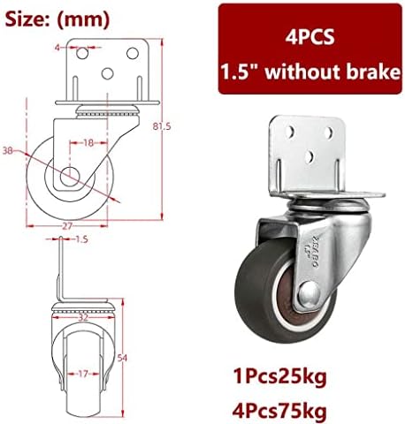 Roda de tala lateral de 1,5 polegada L, rolamento de lançadores pesados ​​de 38 mm 25 kg com parafuso, roda de mão de