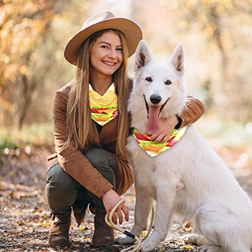 2 peças Ilustração de hambúrguer Bandana Bandana Ajustável Lavável Pet Lenço de cachorro Filhote de cachorro