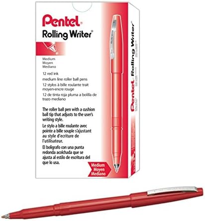 Caneta de escritor pentel rolante, ponta da bola de almofada de 0,8 milímetros, tinta vermelha, caixa de 12
