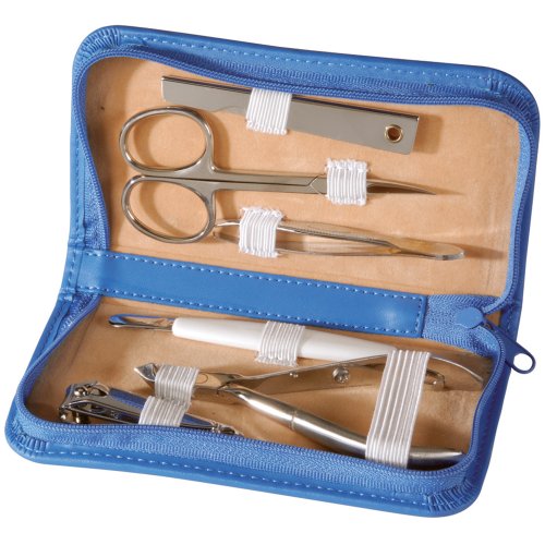 Royce Leather Travel and Helfing Manicure Kit com implementos de aço inoxidável, rosa, tamanho único