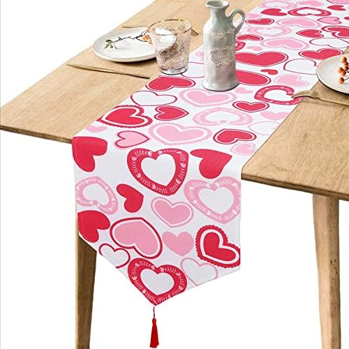 Alishomtll Valentine's Day Table Runner, Love Heart Table Runners com borla, corredores de mesa vermelha e rosa para o Dia dos Namorados,