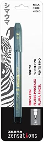 Caneta zebra zensations pincel, ponta fina de escova, tinta resistente à água preta, pacote de 1 pacote