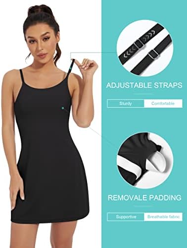 Vestidos de tênis para mulheres, vestido de treino sem tênis sem costas com shorts embutidos e sutiã para vestido de golfe