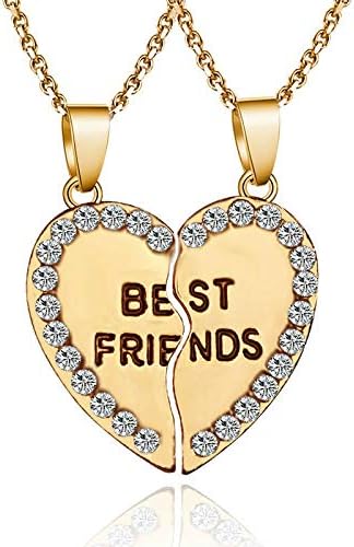 Erawan 2pcs Best Friends Heart Silver Tom Rhinestone Pingentents Colar amizade ew sakcharn
