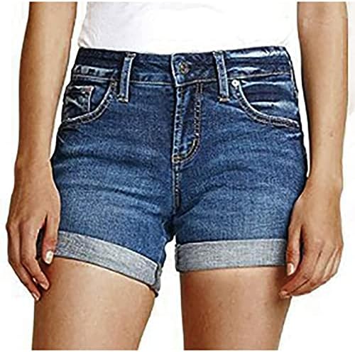 Lmdudan 2023 shorts de jeans femininos moda de moda elástica de bainha angustiada jeans curto