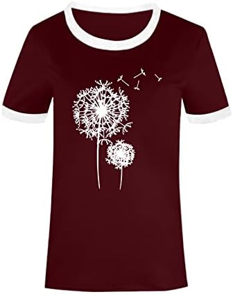 Mulheres de verão casual o pescoço de de leão de denússio de manga curta contraste de cores, camiseta top mock pescoço camiseta