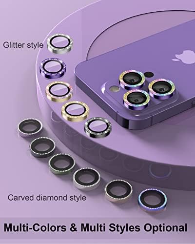 ACTGAN para iPhone 14 Pro e iPhone 14 Pro Max Camera Lens Protector Bling Glitter Glass Camera Tampa de tela Fácil instalação para
