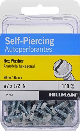 Hillman 35263 White Painted Hex Hex-Wex Head Auto-Piercing para parafusos-100 peças